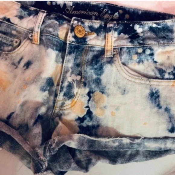 Y2k Vintage American Eagle Low-rise Acid Wash Denim Tie Dye Blue/White Women’s 6 - Picture 2 of 9